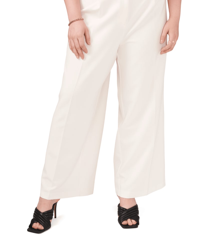Front of a model wearing a size 14W Isabella Wide Leg Pants in NEW IVORY by Vince Camuto. | dia_product_style_image_id:261808